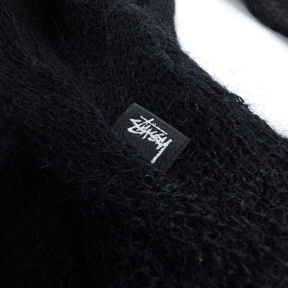 STUSSY Mohair Wool Loose Knit Cross Twist Cable Sweater Sheer Black 90s Grunge - Picture 6 of 6